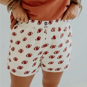 Women's Cream Athletic Shorts with Football Print